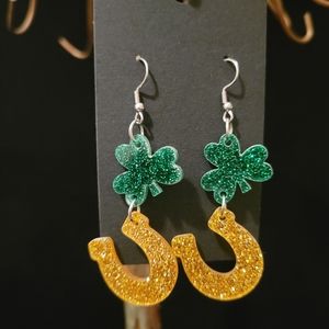 2/$20 Resin St. Patrick's Day Clover & Horseshoe Earrings.